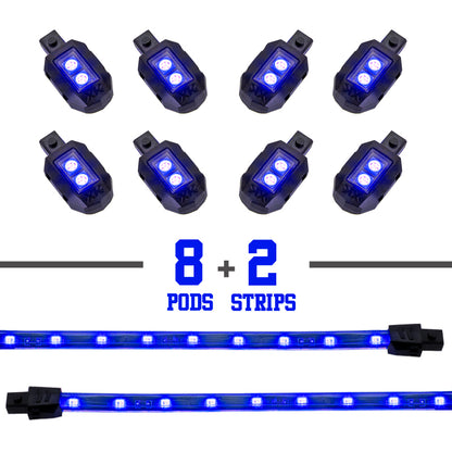 XKGLOW XK Glow Single Color XKGLOW LED Accent Light Motorcycle Kit Blue - 8xPod + 2x8InStrips