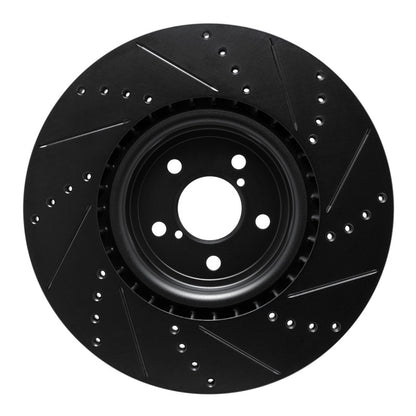 R1 Concepts R1 03-25 Subaru Impreza Front Left Drilled & Slotted Black Brake Rotor