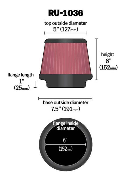 K&N Engineering K&N Universal Clamp-On Air Filter 6in FLG / 7-1/2in B / 5in T / 6in H