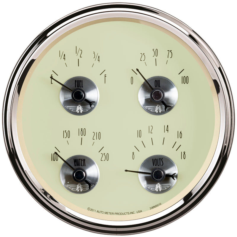 AutoMeter Gauge Quad 5in. 240 Ohm(e) to 33 Ohm(f) Elec Prestige Antique. Ivory