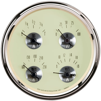 AutoMeter Gauge Quad 5in. 240 Ohm(e) to 33 Ohm(f) Elec Prestige Antique. Ivory