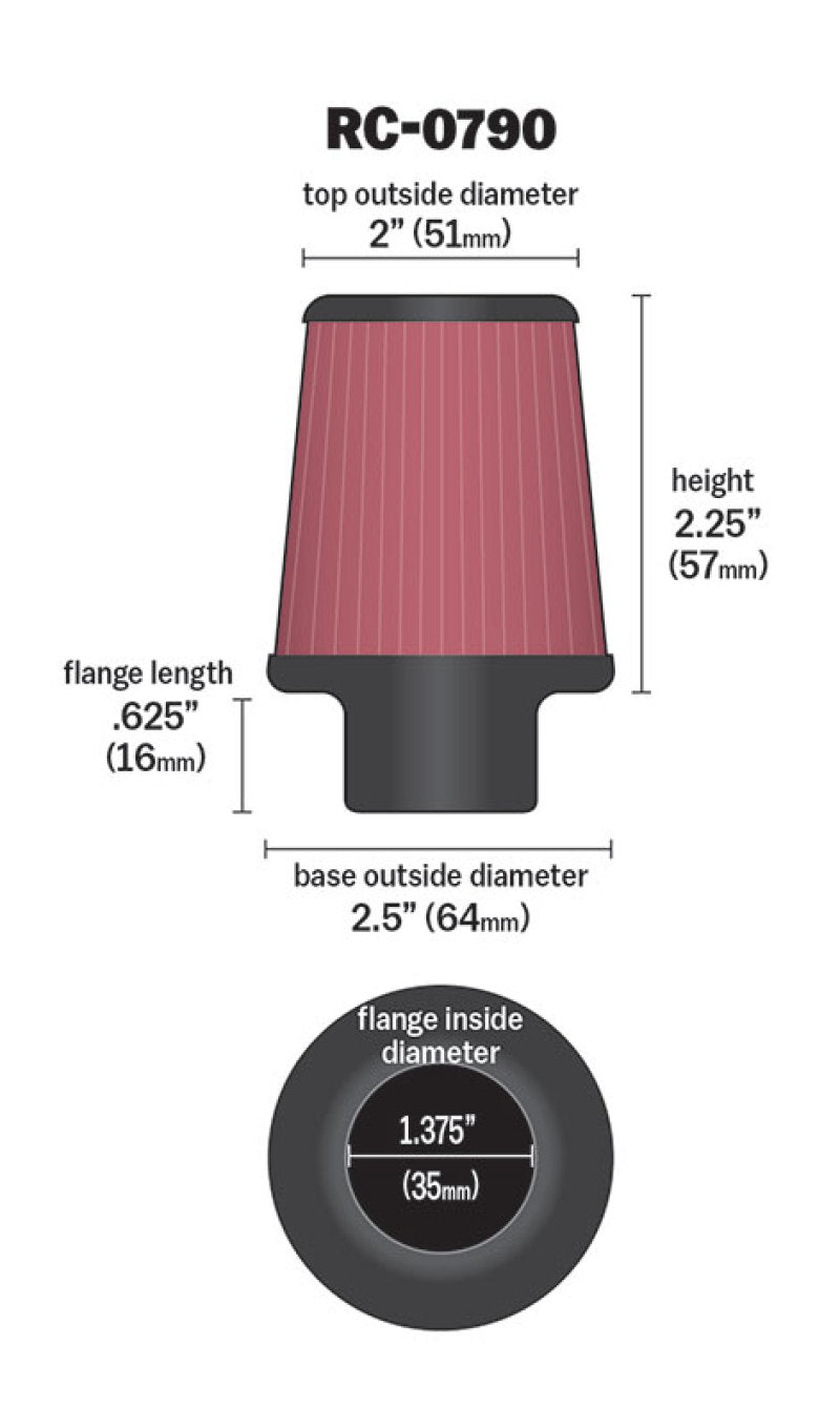 K&N Engineering K&N Universal Chrome Filter 1 3/8 inch FLG / 2 1/2 inch Base / 2 inch Top / 2 1/4 inch Height