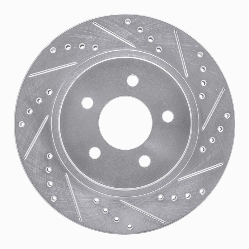 R1 Concepts R1 05-14 Ford Mustang Rear Right Drilled & Slotted Silver Brake Rotor