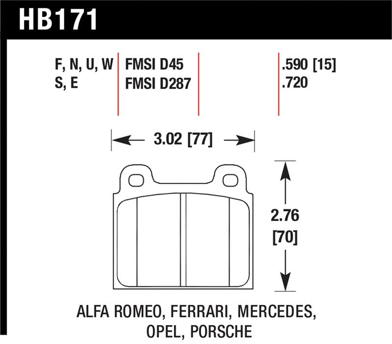 Hawk Performance Hawk 69-77 & 84-89 Porsche 911 DTC-70 Front Race Brake Pads