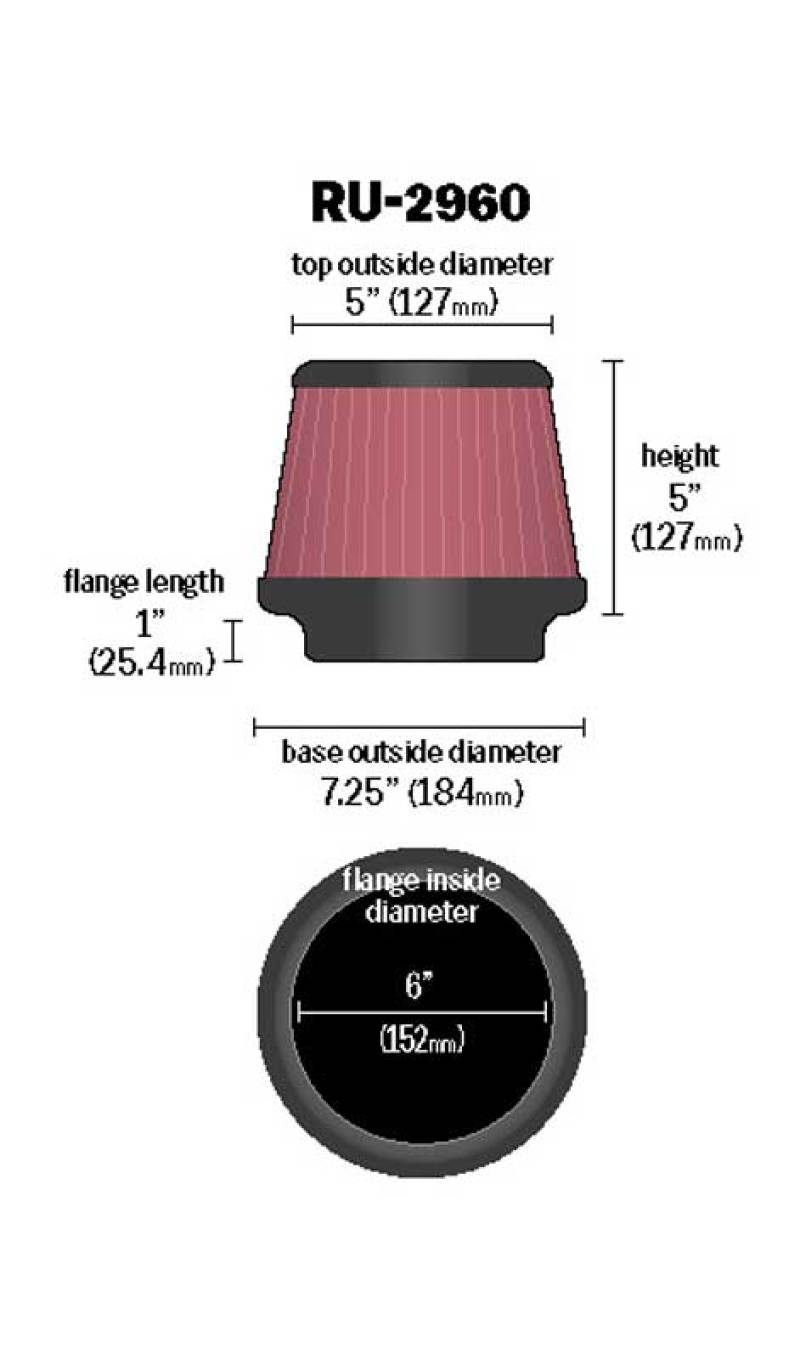 K&N Engineering K&N Universal Tapered Filter 6in Flange ID x 7.5in Base OD x 5in Top OD x 5in Height