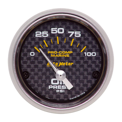 Autometer Marine Carbon Fiber 2-1/16in 100PSI Electric Oil Pressure Gauge