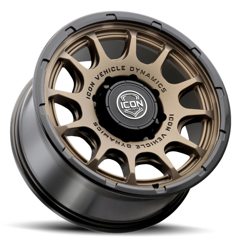 ICON Alloys Rancho 20x9 / 8x6.5 / 12mm / 5.5in BS Satin Bronze Wheel w/ Gloss Black Lip