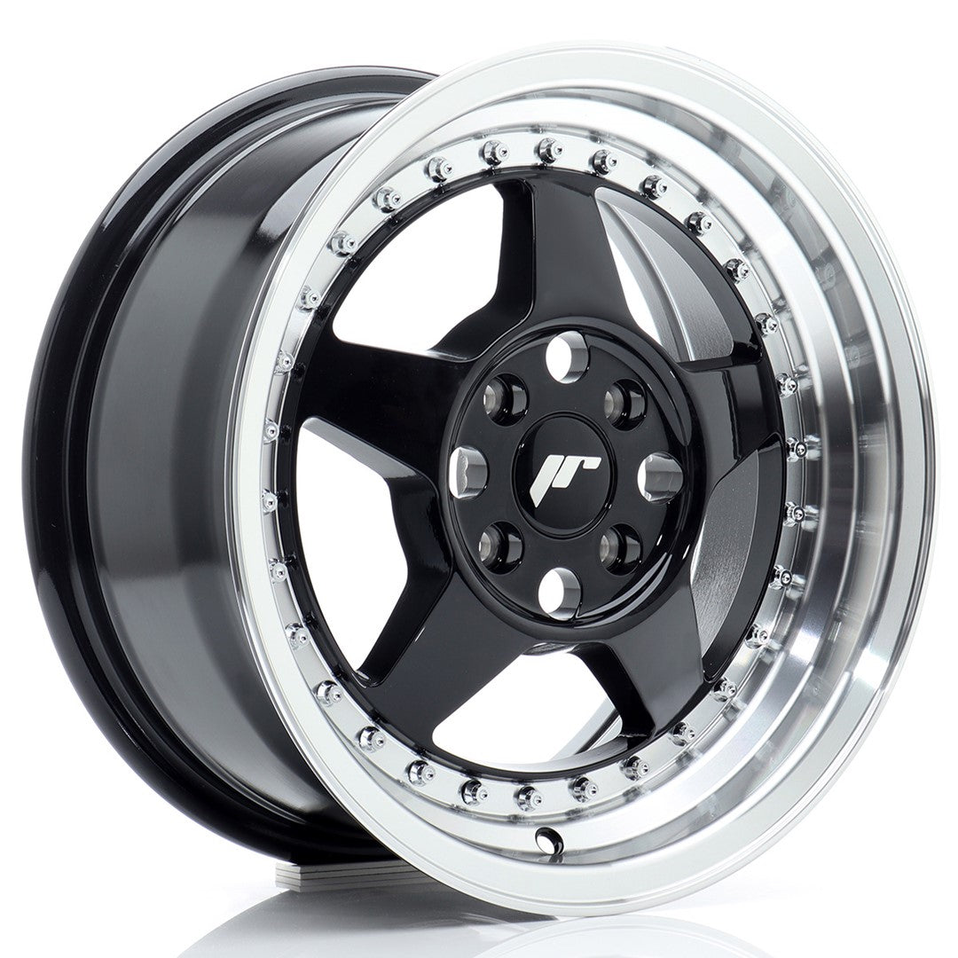 JR Wheels JR615704H3567GBL1 - JR6 15x7 ET35 4x100 Gloss Black w/ Machined Lip