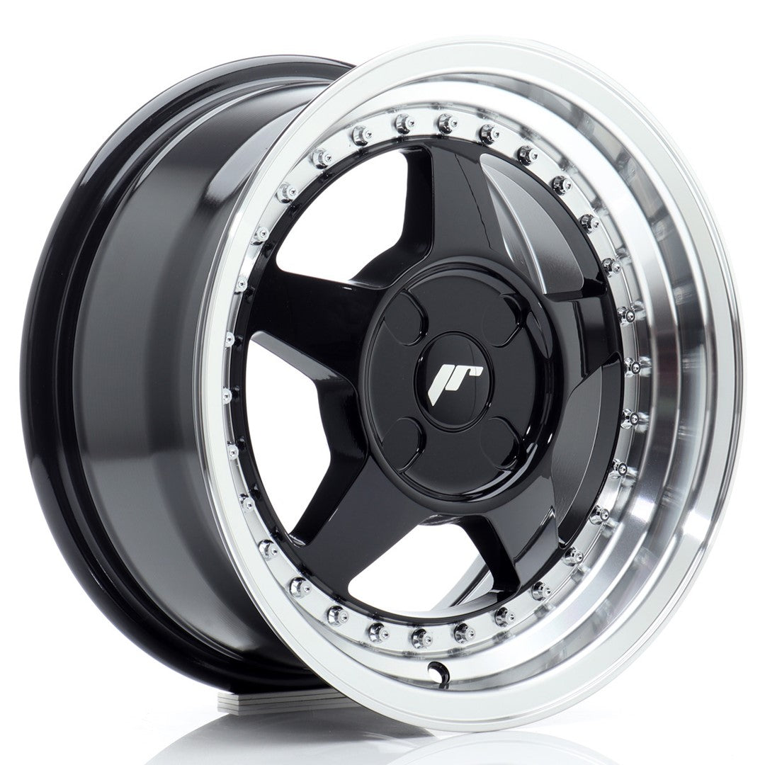 JR Wheels JR615704X2067GBL1 - JR6 15x7 ET20-35 4H BLANK Gloss Black w/ Machined Lip