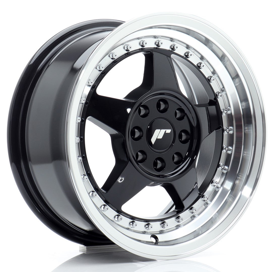 JR Wheels JR6157142567GBL1 - JR6 15x7 ET25 4x100/108 Gloss Black w/ Machined Lip