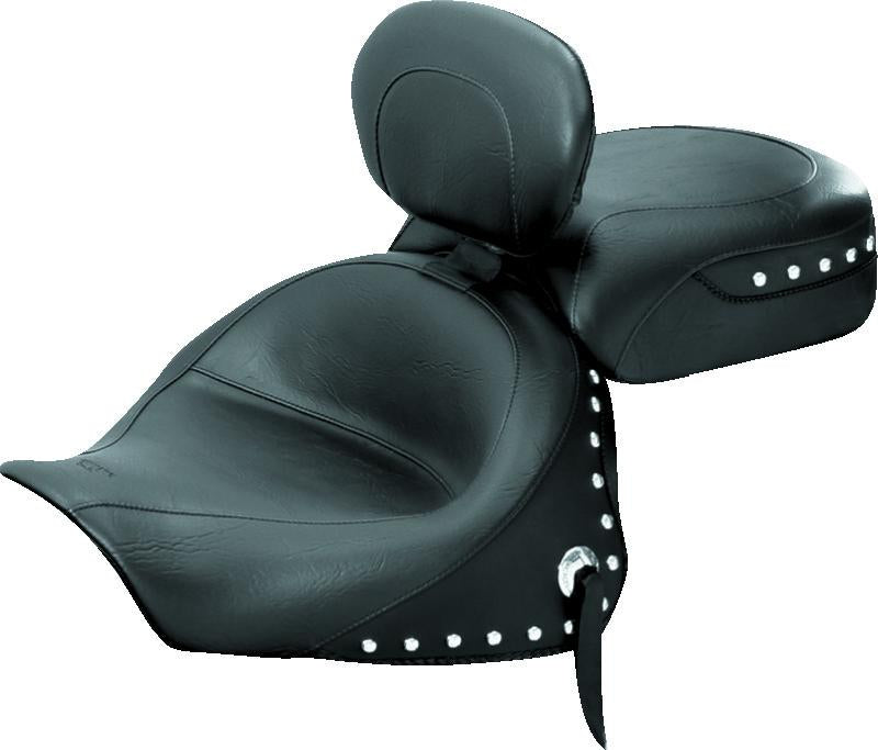 Mustang Motorcycle Mustang 03-08 Kawasaki Vulcan 1600 Classic,05-08 Nomad Tour 2PC Seat w/Driver Backrest Studs - Black