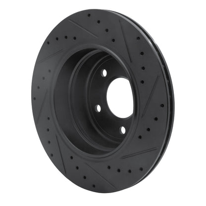 R1 Concepts R1 06-10 BMW 528I xDrive Rear Left Drilled & Slotted Black Brake Rotor