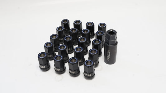 MUTEKI HR3806BU LUG NUTS KIT HR38 12X1.50 38MM BLACK CHROME/BLUE RING (OPEN END)