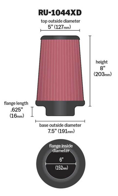 K&N Engineering K&N Universal Clamp-On Air Filter 6in FLG / 7-1/2in B / 5in T / 8in H