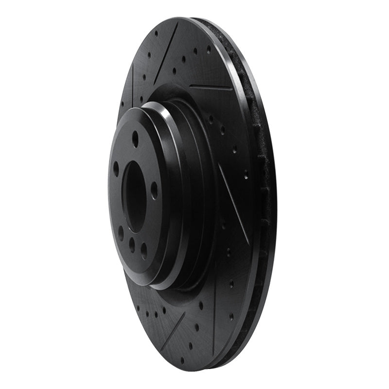 R1 Concepts R1 09-19 BMW 750LI Rear Left Drilled & Slotted Black Brake Rotor