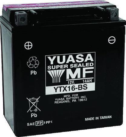 Yuasa Battery Yuasa YTX16-BS Maintenance Free AGM 12-Volt Battery w/Bottle