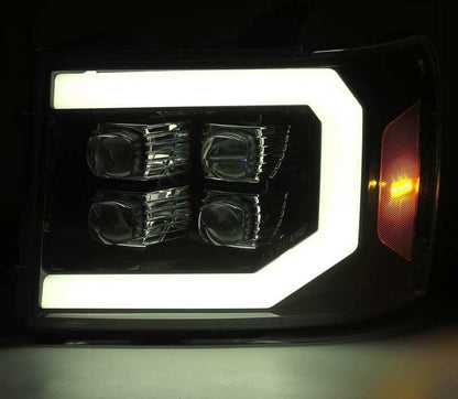AlphaRex 07-13 GMC 1500HD NOVA LED Proj Headlight Plank Style Gloss Blk w/Activ Light/Seq Signal/DRL