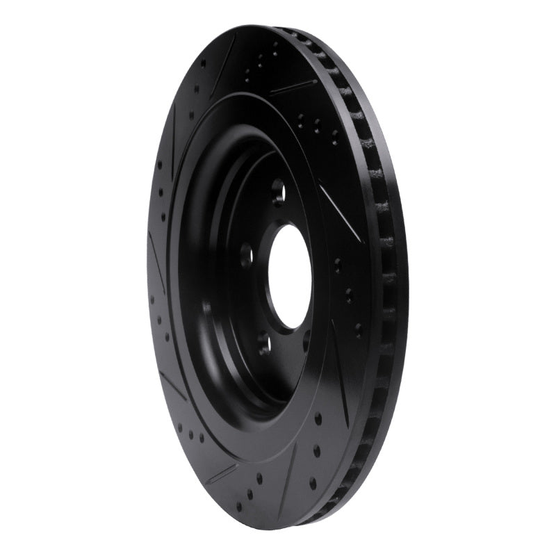 R1 Concepts R1 15-23 Ford Mustang Rear Right Drilled & Slotted Black Brake Rotor