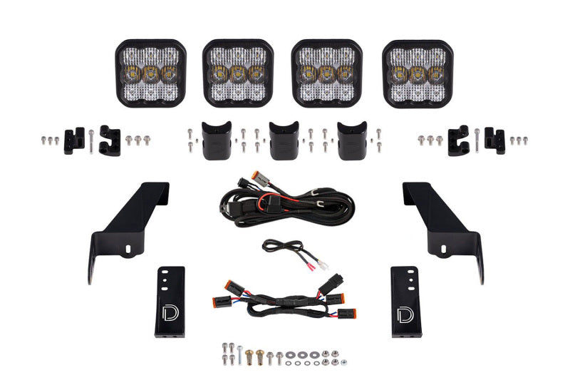 Diode Dynamics Jeep JL SS5 4-Pod CrossLink Grille Lightbar Kit Sport - White Combo