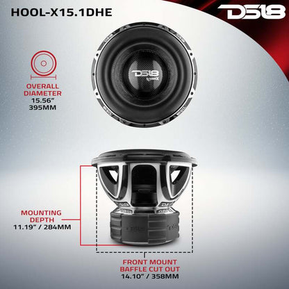 DS18 Hooligan High Excursion Subwoofer 15in 4000 Watts RMS 1 ohm DVC