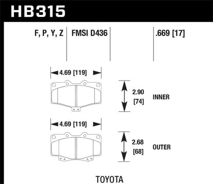 Hawk Performance Hawk 95-98 Toyota Tacoma HPS 5.0 Front Brake Pads