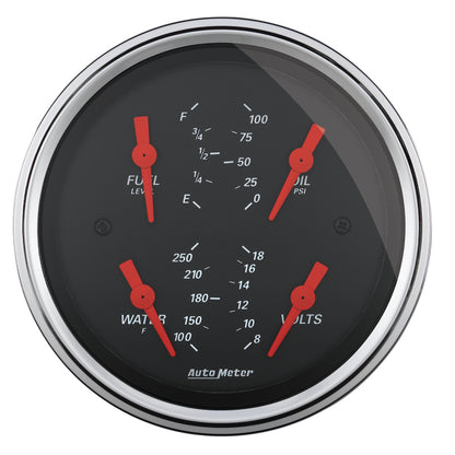 Autometer Designer Black 3.375in Quad Gauge - Fuel Level / Oil Pressure / Water Temp. / Voltmeter