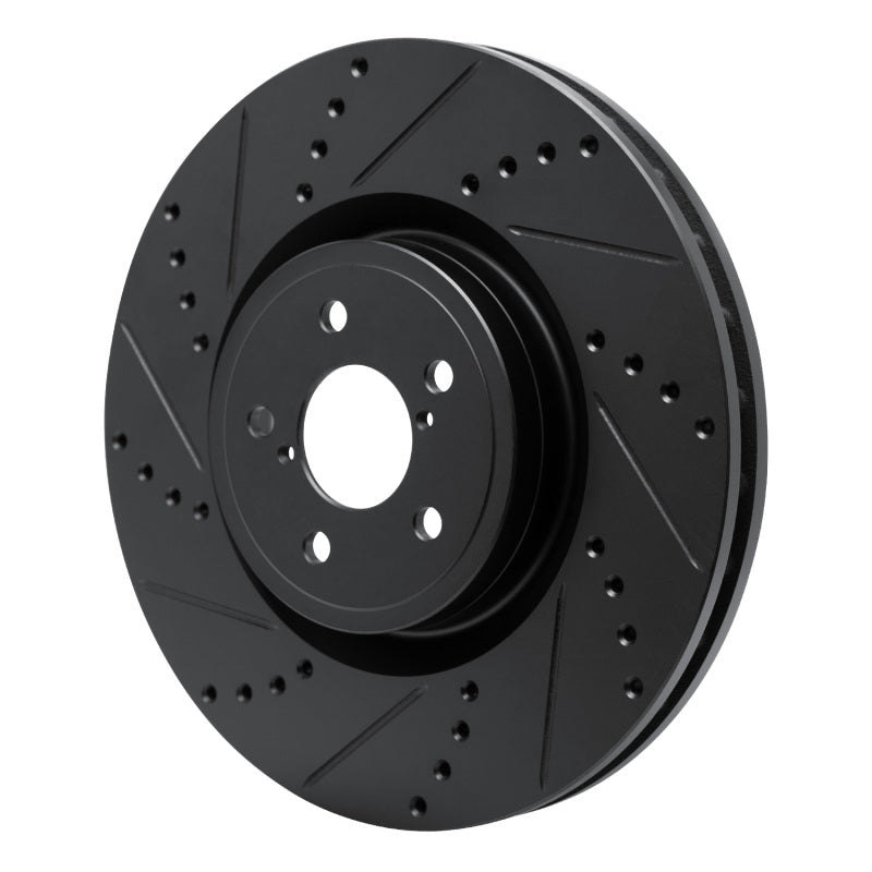 R1 Concepts R1 03-25 Subaru Impreza Front Left Drilled & Slotted Black Brake Rotor