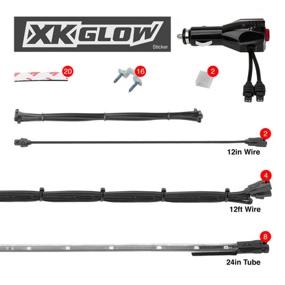 XKGLOW XK Glow Tube Single Color Underglow LED Accent Light Car/Truck Kit Pink - 8x24In