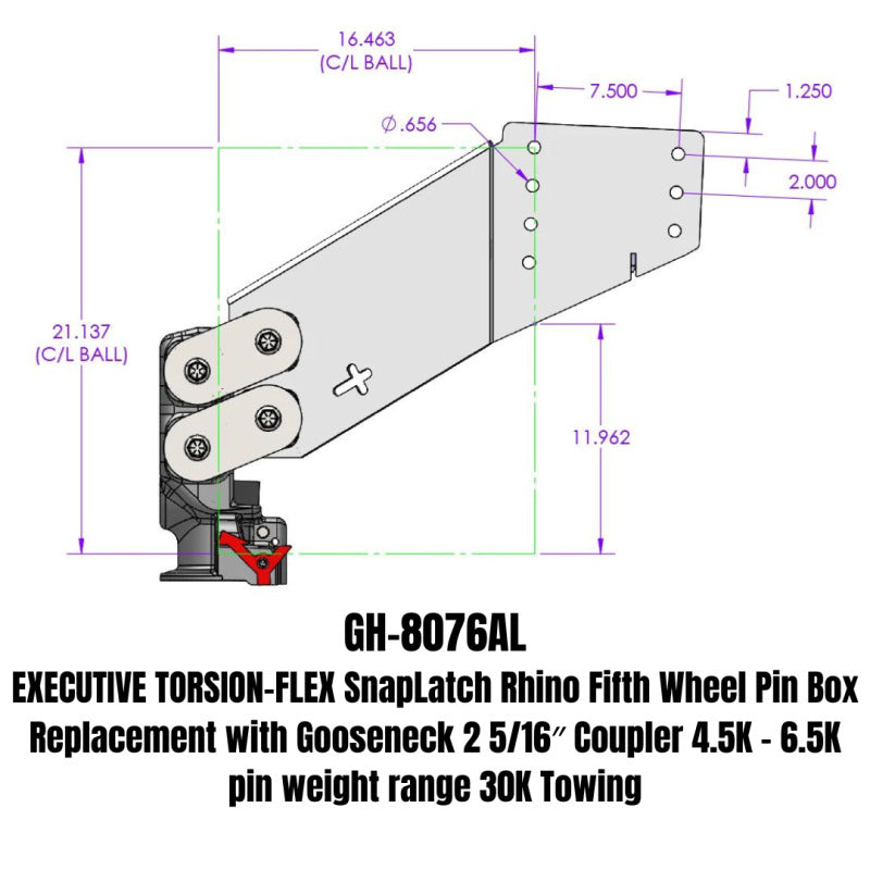 GEN-Y Hitch Gen-Y Executive Torsion-Flex Auto Rhino 5th Wheel Pin Box Rep w/Gooseneck 2-5/16in Coupler