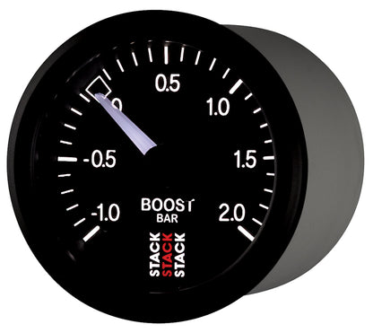 Autometer Stack 52mm -1 to +2 Bar T-Fitting 0.187in Barb (M) Mechanical Boost Pressure Gauge - Black