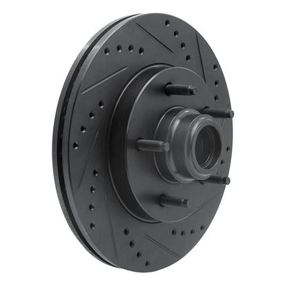 R1 Concepts R1 97-99 Ford F-150 RWD Front Right Drilled & Slotted Black Brake Rotor