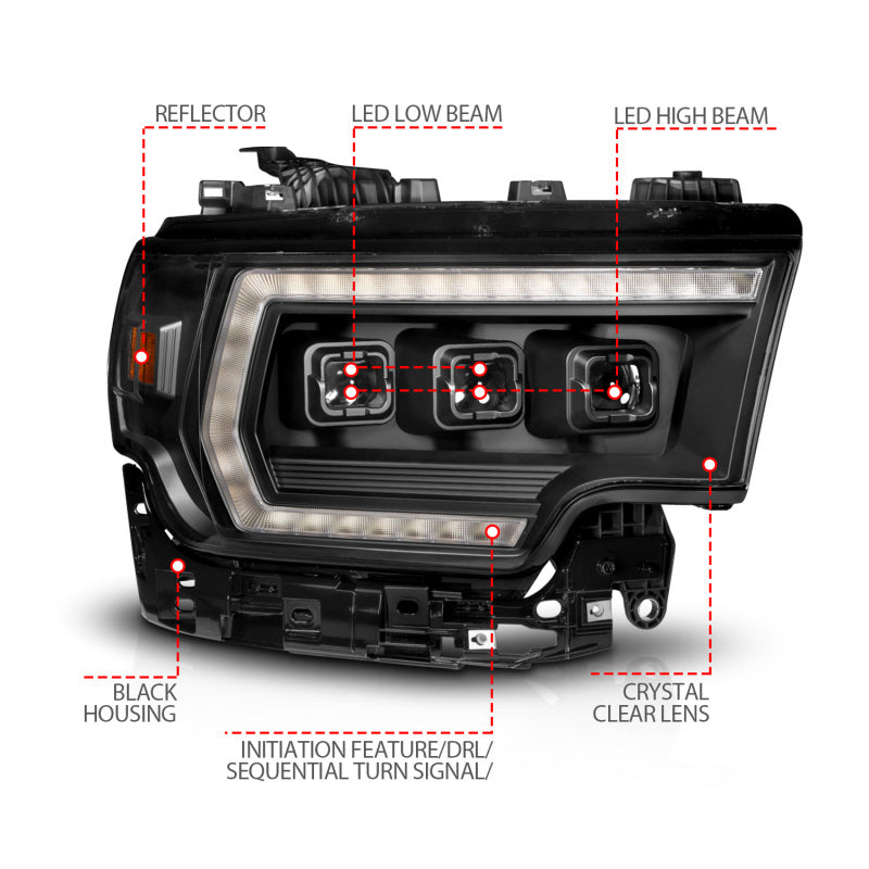 ANZO 19-24 RAM 2500/3500 Z-Series Full LED Proj Headlights DRL/Init/SeqSig - Pass. Side ONLY
