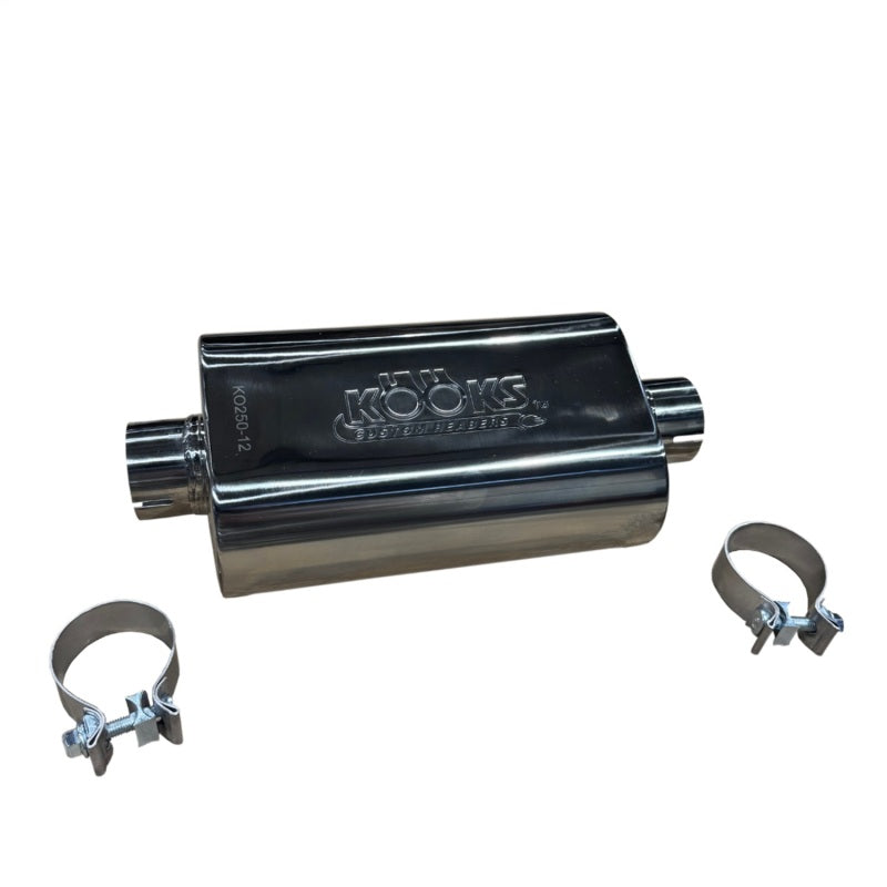 Kooks Headers Kooks 2.5in Oval Clamp In Muffler 12in Long Body Polished Stainless Steel