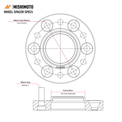 Mishimoto Mishimoto Wheel Spacers 5x114.3 64.1 CB M14x1.5 25mm BK