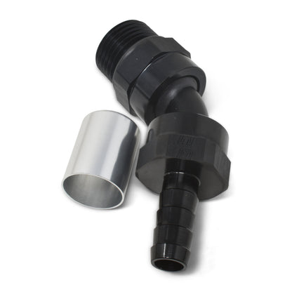 Russell Hose End Crimp On 10 Sae Port Male To -8 Hose 45 Deg Swivel Blk Anodized