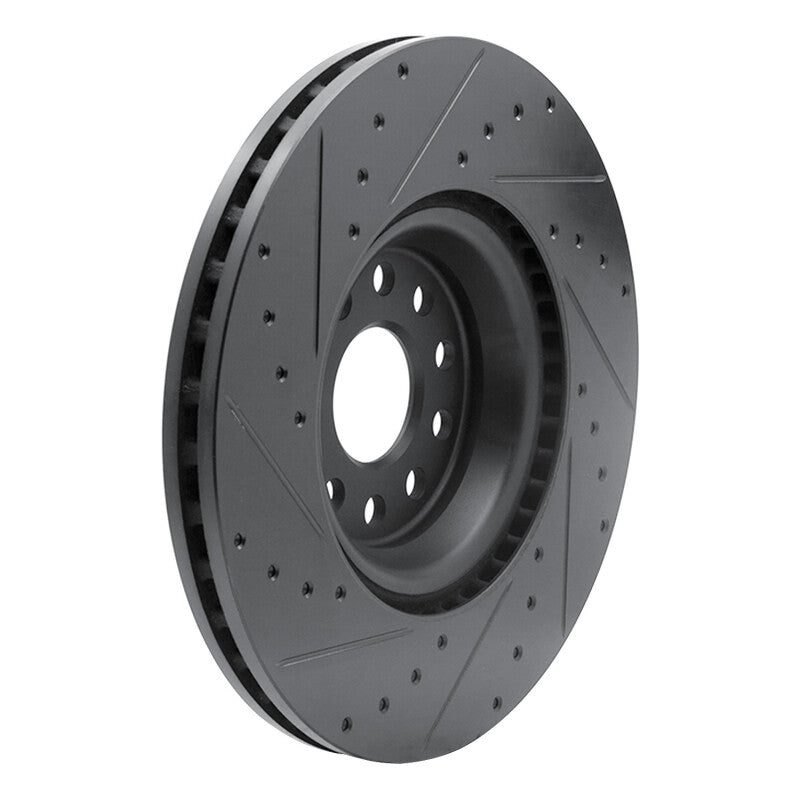 R1 Concepts R1 2022+ Volkswagen GTI Mk 8 Front Right Drilled & Slotted Black Brake Rotor
