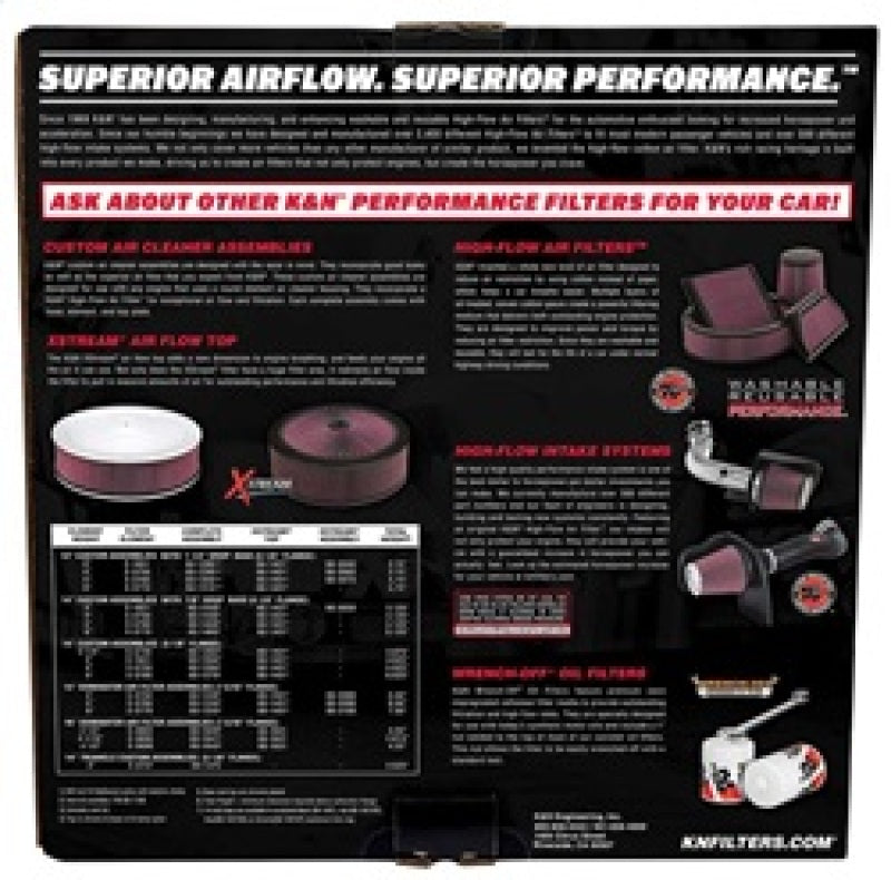 K&N Engineering K&N 14in Red Custom Air Cleaner Assembly - 5.125in ID x 14in OD x 2.75in H x 1.25in Drop Base