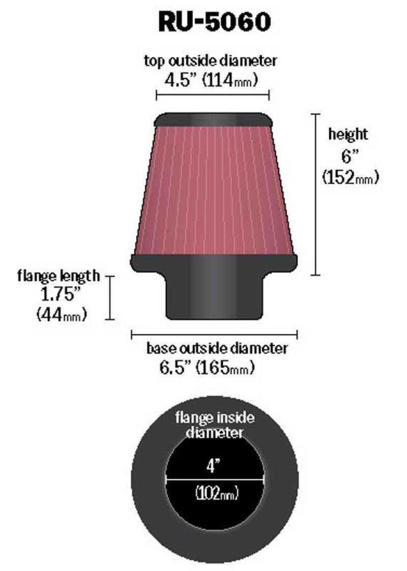 K&N Engineering K&N Universal Clamp-On Air Filter 4in FLG / 6-1/2in B / 4-1/2in T / 6in H