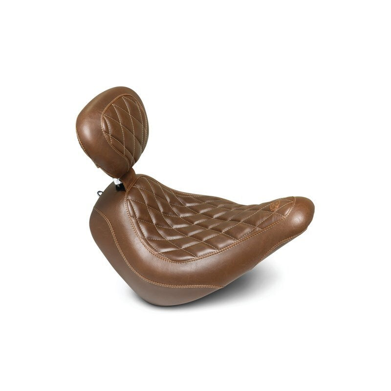 Mustang Motorcycle Mustang 18-21 Harley Low Rider, Sport Glide Wide Tripper Solo Seat w/Driver Backrest Diamond - Brown