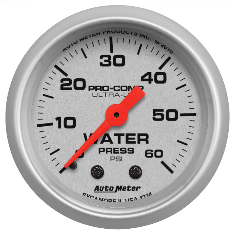 Autometer Ultra-Lite 52mm 60 PSI Mechanical Water Pressure Gauge