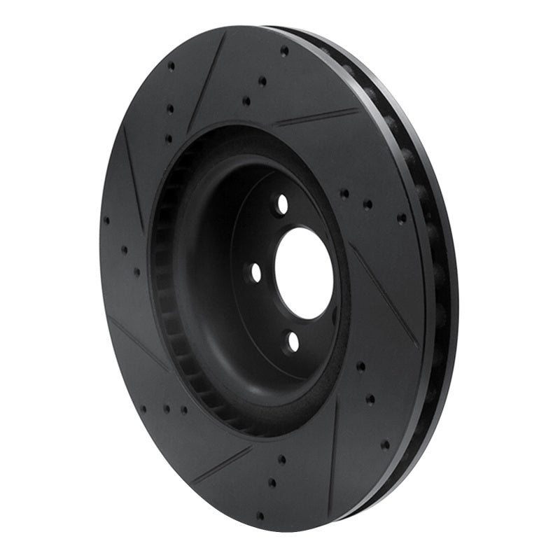 R1 Concepts R1 15-23 Ford Mustang Front Right Drilled & Slotted Black Brake Rotor