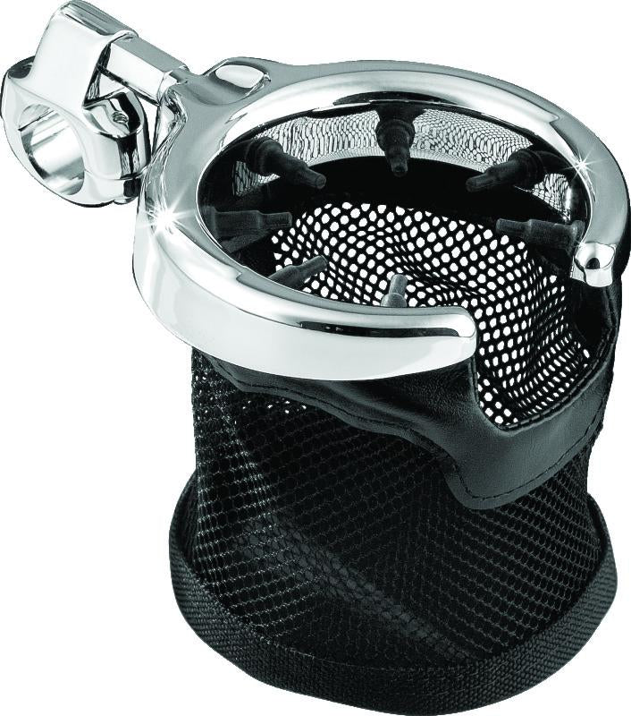 Kuryakyn Drink Holder with Mesh Basket 1 inch Clamp Chrome