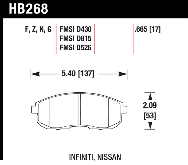 Hawk Performance Hawk 03-04 G35/03-05 G35X/ 02-05 350z w/o Brembo Performance Ceramic Street Front Brake Pads