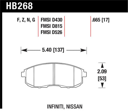 Hawk Performance Hawk 03-04 G35/03-05 G35X/ 02-05 350z w/o Brembo Performance Ceramic Street Front Brake Pads