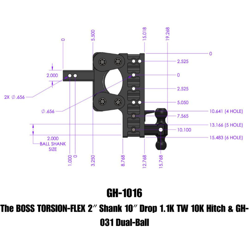 GEN-Y Hitch Gen-Y The Boss Torsion-Flex 2in Shank 10in Drop 1.1K TW 10K Hitch w/GH-031 Dual-Ball