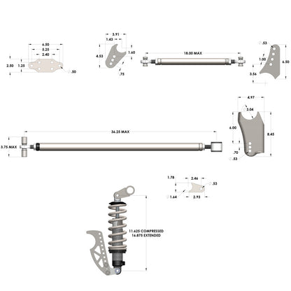 QA1 HD Pro Rear Triangulated 4-Link Kit - Front Mount Single Adj Coilovers