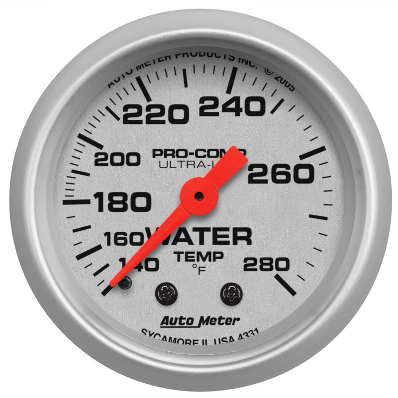 Autometer Ultra-Lite 52mm 140-280 Deg F Mechanical Water Temp Gauge - White