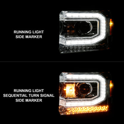 ANZO 2014-2015 GMC Sierra 1500 Projector Headlights w/ Light Bar Chrome Housing (Halogen Type)