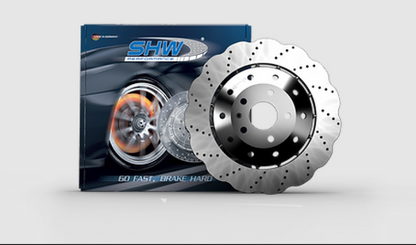 SHW Performance SHW 14-18 Audi RS7 4.0L Front Drilled-Dimpled Lightweight Wavy Brake Rotor (4G0615301AH)