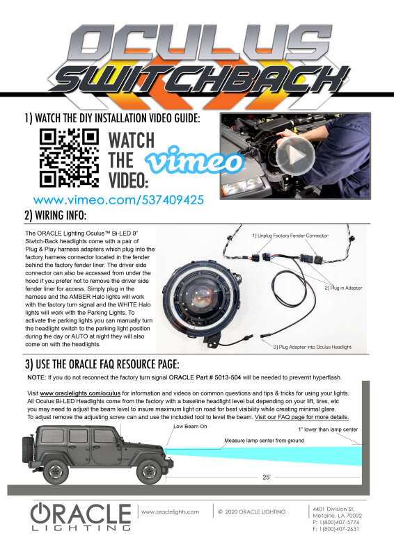 ORACLE Lighting Oracle Jeep JL/Gladiator JT Oculus Bi-LED Projector Headlights - Amber/White Switchback